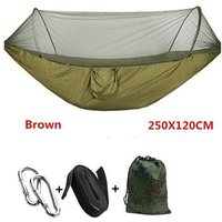 Hamac À Dépliage Automatique, Parachute Ultraléger, Moustiquaire De Chasse, Meuble D'extérieur Double Hauteur, Marron 250x120