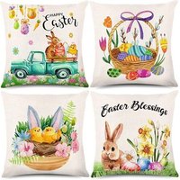 Phfu-Housse De Coussin De Pâques 18x18 Pouces, 4 Pièces, Taie D'oreiller Lapin, Chasse Aux ¿Ufs, Pour La Maison, Le Bureau, Le Canapé Et Le Canapé