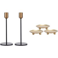 2 Pcs Dinant Porte-Chandelier, Pièce Maîtresse De Table Porte-Bougie Et 3 Pack Plaque De Fer Bougeoir Fer Bougie Pilier-Fs-Phfu