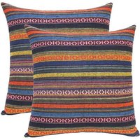 Ensemble De 2 Housses De Coussin, Taie D'oreiller Décorative, Bohème, Rétro, À Rayures, Style Mexicain, Multicolore, Pour Canapé, 18x18 Pouces