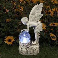 Décoration De Cour En Résine Led Avec Lampes Solaires, Sculpture Miniature, Statue De Fille Ange Féerique, Figurine Boule De Cristal