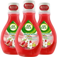 Air wick Lot de 3 Désodorisants Mèche Active Framboisier en Fleur Flacon de 375 ml