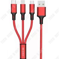 Td Câble De Chargement 1.2m, Adapté Au Câble De Données À Trois Têtes Android Type-C, Un À Trois Câbles De Données Tressés, Rouge