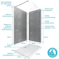 Ensemble complet douche à l'Italiennne avec Receveur 120x90 + Paroi transparent + Panneaux muraux
