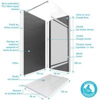Ensemble complet douche à l'Italiennne avec Receveur 90x90 + Paroi Miroir + Panneaux muraux Ardoise