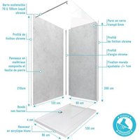 Panneaux Muraux Light Grey 90+120x210 - Receveur 120x90 - Paroi 6mm Transparente 120x200 + Bras