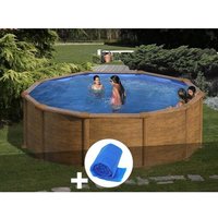 Kit piscine acier aspect bois Gré Mauritius ronde 4,80 x 1,32 m + Bâche à bulles