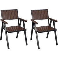 Lot De 2 Chaises De Jardin Hwc-J95, Revêtement Extérieur, Aluminium Aspect Bois Châssis Noir, Marron Foncé
