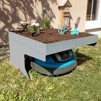 Garage pour tondeuse-robot avec bac à plantes HWC-G60, tondeuse à gazon, métal 37x60x70cm gris