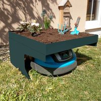 Garage pour tondeuse-robot avec bac à plantes HWC-G60, pour tondeuse à gazon, métal 37x60x70cm vert