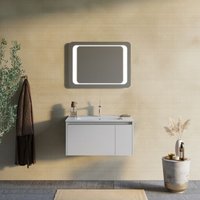 Armoire De Toilette Murale 80cm Gris Mat Avec Miroir 60x80 Led Monaco
