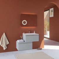 Meuble De Salle De Bains Gris Clair 90 Cm Avec Tiroir Décentré Et Miroir À Led Seattle