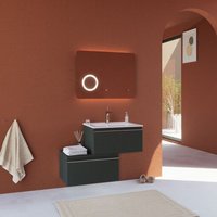 Armoire De Toilette Murale De 90 Cm, Gris Foncé, Avec Miroir Tactile 60x80 Led Seattle