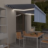Vidaxl Auvent Rã©Tractable Manuel Avec Store Et Led 5x3 M Bleu Et Blanc