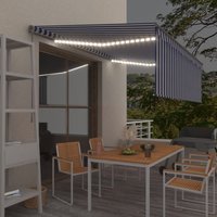 Vidaxl Auvent Manuel Rã©Tractable Avec Store Et Led 4,5x3 M Bleu Blanc