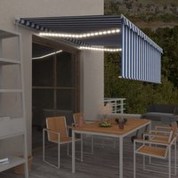 Vidaxl Auvent Manuel Rã©Tractable Avec Store Et Led 4,5x3 M Bleu Blanc