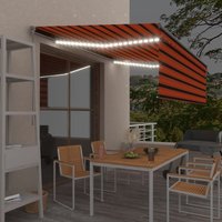Vidaxl Auvent Manuel Rã©Tractable Avec Store Led 4x3 M Orange Et Marron