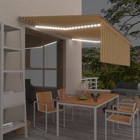 Vidaxl Auvent Manuel Rã©Tractable Avec Store Et Led 4x3m Jaune Et Blanc