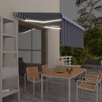 Vidaxl Auvent Manuel Rã©Tractable Et Store Et Led 3x2,5 M Bleu Et Blanc
