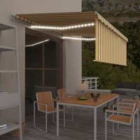 Vidaxl Auvent Manuel Rã©Tractable Avec Store Et Led 4x3m Jaune Et Blanc
