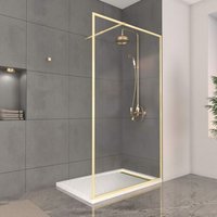 Paroi de Douche 120x200cm + Grille Finition Or Doré Brossé + Receveur Blanc effet pierre 120x80x4cm