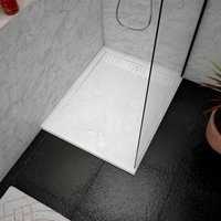 Receveur en acrylique Blanc Effet Pierre 80x100x4 cm + Grilles Linéaires Chrome et Blanche Mate