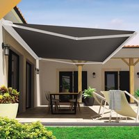 Store Banne Coffre Hevoa 4,05x3,50 M (Motorisé Secours À Télécommande + Led - Blanc - Gris Graphite)