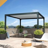 Pergola Bioclimatique Beryl Ilot - Mixte Gris Anthracite/Blanc - 3,50x4,00 M - Vérins À Télécommande