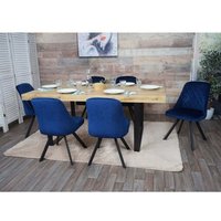 Lot De 6 Chaises De Salle À Manger Hwc-K25, Chaise De Cuisine, Métal Velours Bleu