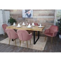 Lot De 6 Chaises De Salle À Manger Hwc-F18, Chaise De Cuisine, Design Rétro Velours Vieux Rose, Pieds Dorés