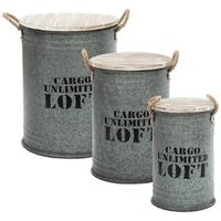 Lot De 3 Coffres Bidon Design "Loft" 51cm Gris