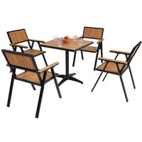 Set De 4 Chaises De Jardin + Table De Jardin Hwc-J95, Chaise Table, Revêtement Gastro Outdoor, Alu Aspect Bois Noir, Teck