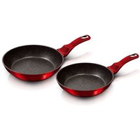 Set De Poêles À Frire Induction 22 - 26cm Aluminium Antiadhésif Marbre Sans Pfoa, , Rouge, Berlinger Haus, Burgundy
