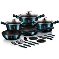 Batterie De Cuisine À Induction 17 Pièces Aluminium Antiadhésif Sans Pfoa, , Bleu Marine, Berlinger Haus, Aquamarine