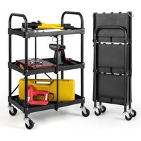 COSTWAY Servante d?Atelier Pliant à Rouletteà 3 Niveaux de Stockage Chariot à Outils 4 Rainures et Mains Courantes Charge 45 kg Noir