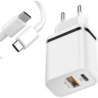 Chargeur Rapide 2 Port + Câble Usb-C 1m Pour Samsung A12 A53 5g A52/A52s A33 A22 4g/5g A04s A13 4g/5g - E.F.Connection