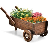 COSTWAY Brouette en Bois Décorative avec 2 Roues, Poignées,Trou de Drainage,Support de Pot de Fleurs Style Rustique Jardin, Balcon