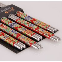Baguettes Alimentaires Traditionnelles Chinoises Durables, 5 Paires, Baguettes À Motif De Fleurs En Acier Inoxydable, Vaisselle Cadeaux De Noël 8.8