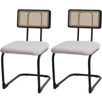 Lot De 2 Chaises À Piétement Luge Hwc-K88, Chaise À Dossier, Bois Rotin Métal Bouclé Tissu/Textile Blanc