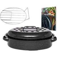 Graniteware - Cocotte Roaster Format Moyen Acier Émaillé Ovale 4l Ultra-Légère Grille De Cuisson En Inox + Livre De 35 Recettes