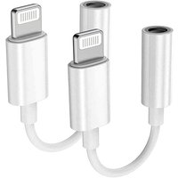 Lot de 2 adaptateurs jack Apple Lightning vers prise casque 3,5 mm connecteur audio auxiliaire pour écouteurs/casque dongle câble stéréo pour iPhone
