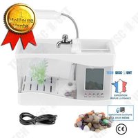 Td® Mini Aquarium Rechargeable Réservoir Poissons Usb Bureau À Domicile Boîte De Cluster D'eau Led Lampe