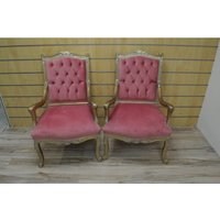 2 Fauteuils Rose Avec Touche Dorée Style Louis Xv