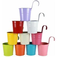 10 Pièces Pot De Fleur Suspendu Colorés En Métal Jardiniere Accroche Balcon À Suspendre Fer Avec Crochet Panier À Planter Décoration Cl?Ture Jardin