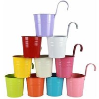 10 Pièces Pot De Fleur Suspendu Colorés En Métal Jardiniere Accroche Balcon À Suspendre Fer Avec Crochet Panier À Planter Décoration Clôture Jardin