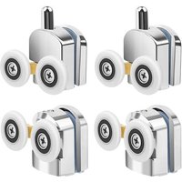 Kit de 4 Roulettes Doubles pour Porte de Douche Coulissante, 25mm de Diamètre Roulettes Doubles de Rechange de Douche Antirouille Convient Au verre