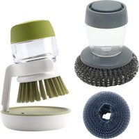 4 PCS Brosse Vaisselle avec Reservoir Brosses à Vaisselle avec Distributeur de Savon Brosse de Nettoyage Cuisine avec Têtes Interchangeables Idéal