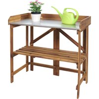 Table À Plantes Hwc-L18, Table De Jardinage Table À Fleurs Étagère À Plantes, Pliable Outdoor Bois D'acacia Certifié Mvg, Brun