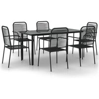Vidaxl Ensemble À Dîner De Jardin 7 Pcs Noir Corde De Coton Et Acier