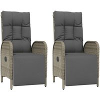 Vidaxl Chaises Inclinables D'extérieur Et Coussins2pcs Poly Rotin Gris
